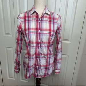 J. McLaughlin Pink and Blue Plaid Button Up Top Size XS